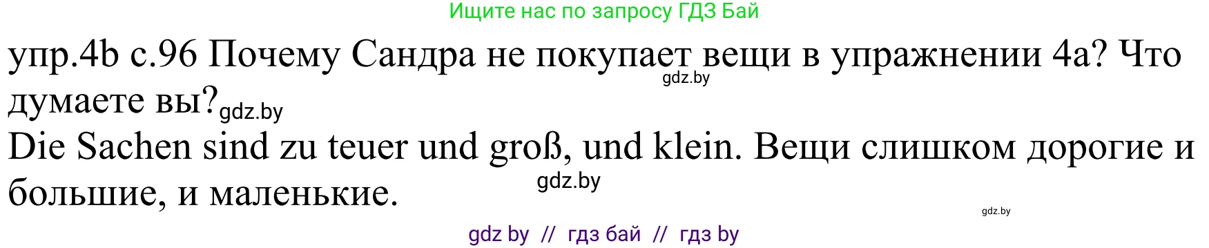 Немецкий язык (Deutsch), 4 класс Учебник (Schülerbuch), авторы: Будько Антонина Филипповна (Budjko Antonina), Урбанович Инна Ювинальевна (Urbanowitsch Ina), издательство Вышэйшая школа, Минск, 2019, жёлтого цвета, Часть 2, страница 96, номер 4b, Решение