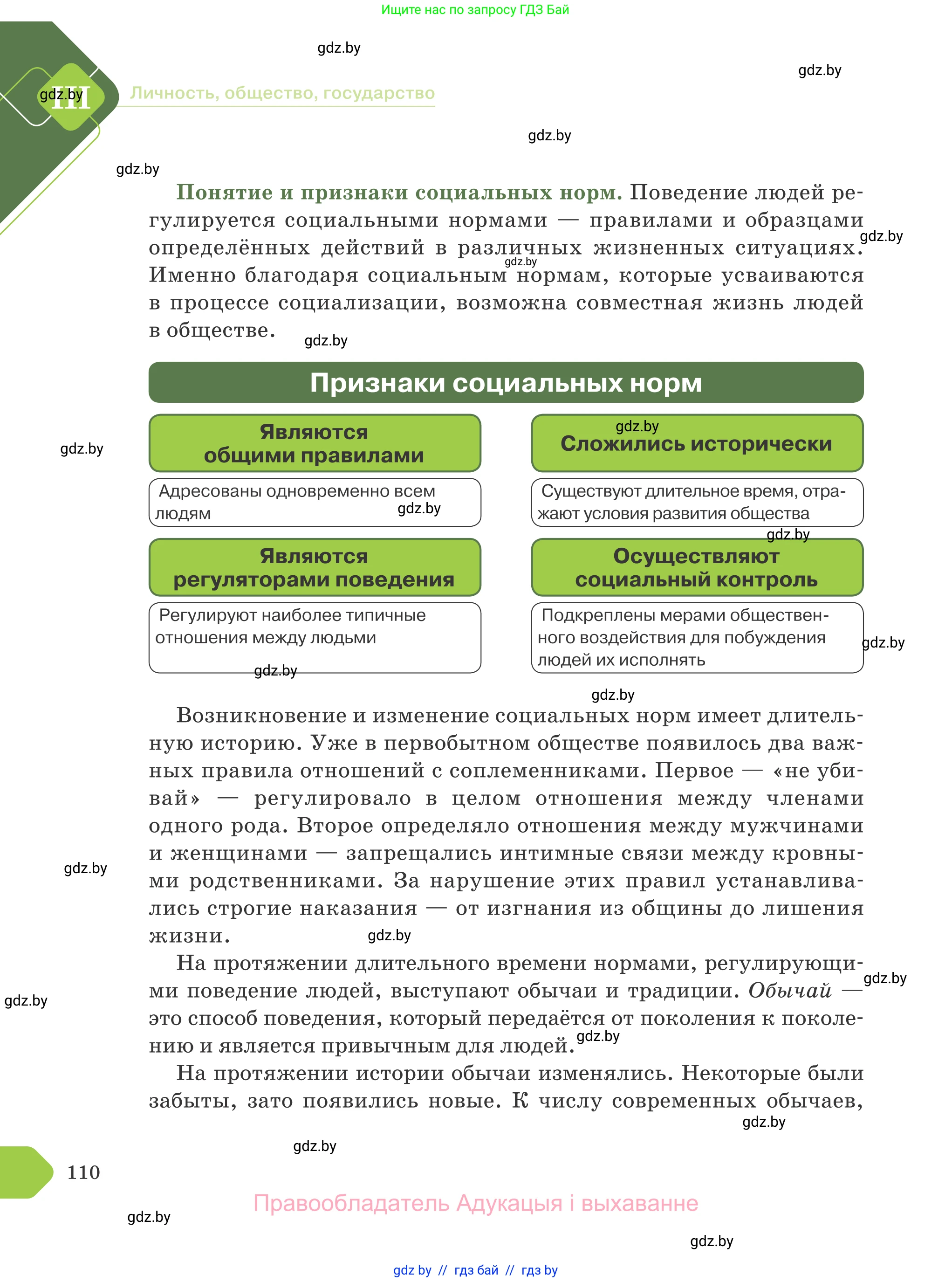 Обществоведение, 9 класс Учебник, авторы: Данилов Александр Николаевич, Полейко Елена Александровна, Кушнер Надежда Васильевна, Бернат Ирина Петровна, Белов А А, Кизима С А, Клецкова И М, Легчилин А А, Солодухо А С, Рубанов А В, издательство Адукацыя i выхаванне, Минск, 2019, жёлтого цвета, страница 110