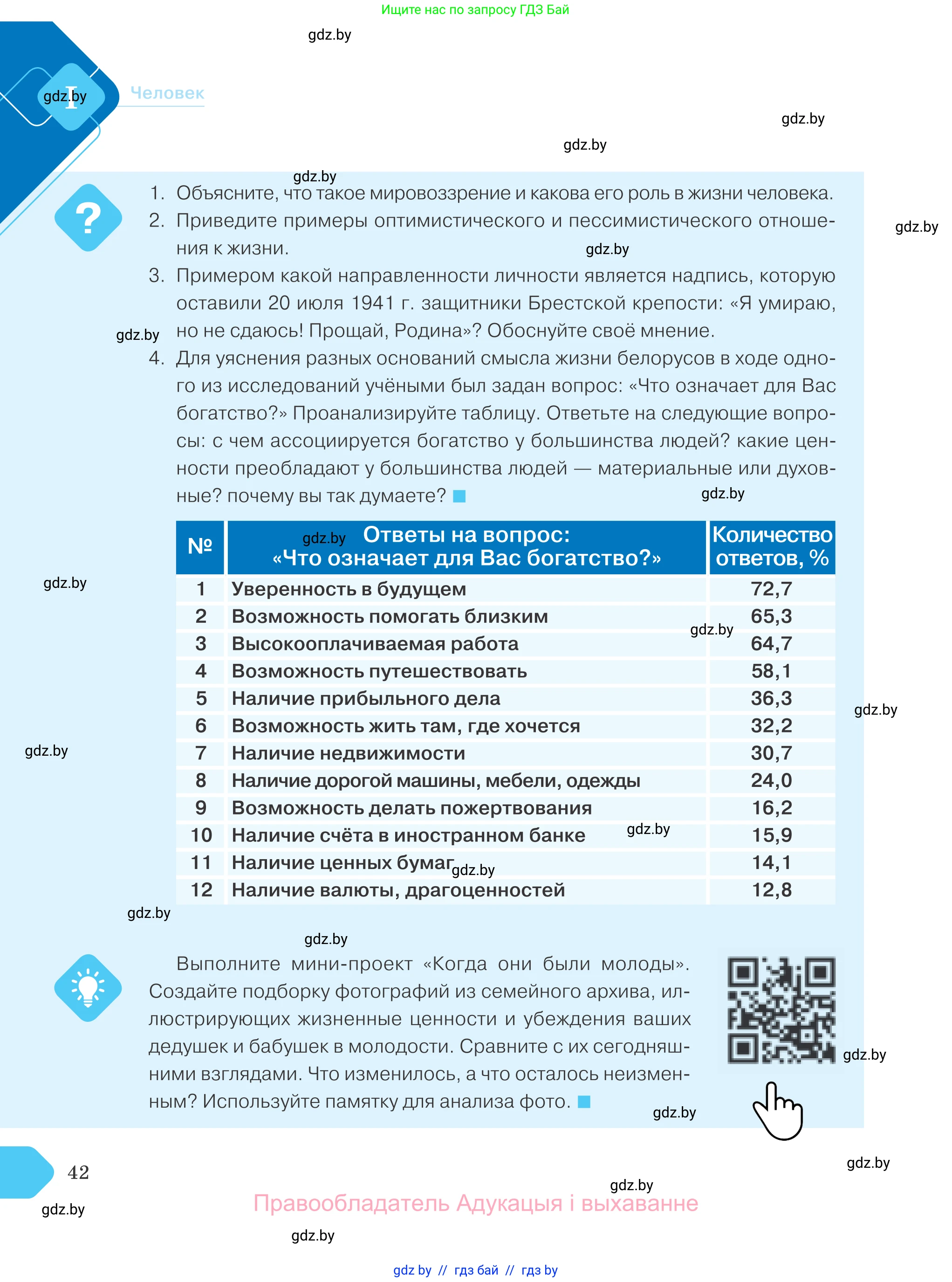 Обществоведение, 9 класс Учебник, авторы: Данилов Александр Николаевич, Полейко Елена Александровна, Кушнер Надежда Васильевна, Бернат Ирина Петровна, Белов А А, Кизима С А, Клецкова И М, Легчилин А А, Солодухо А С, Рубанов А В, издательство Адукацыя i выхаванне, Минск, 2019, жёлтого цвета, страница 42