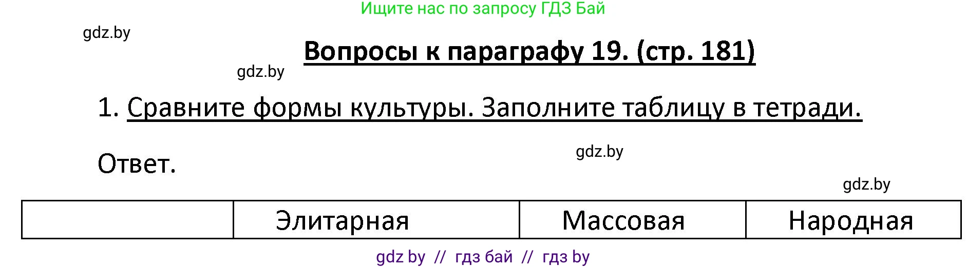 Обществоведение, 9 класс Учебник, авторы: Данилов Александр Николаевич, Полейко Елена Александровна, Кушнер Надежда Васильевна, Бернат Ирина Петровна, Белов А А, Кизима С А, Клецкова И М, Легчилин А А, Солодухо А С, Рубанов А В, издательство Адукацыя i выхаванне, Минск, 2019, жёлтого цвета, страница 181, номер 1, Решение