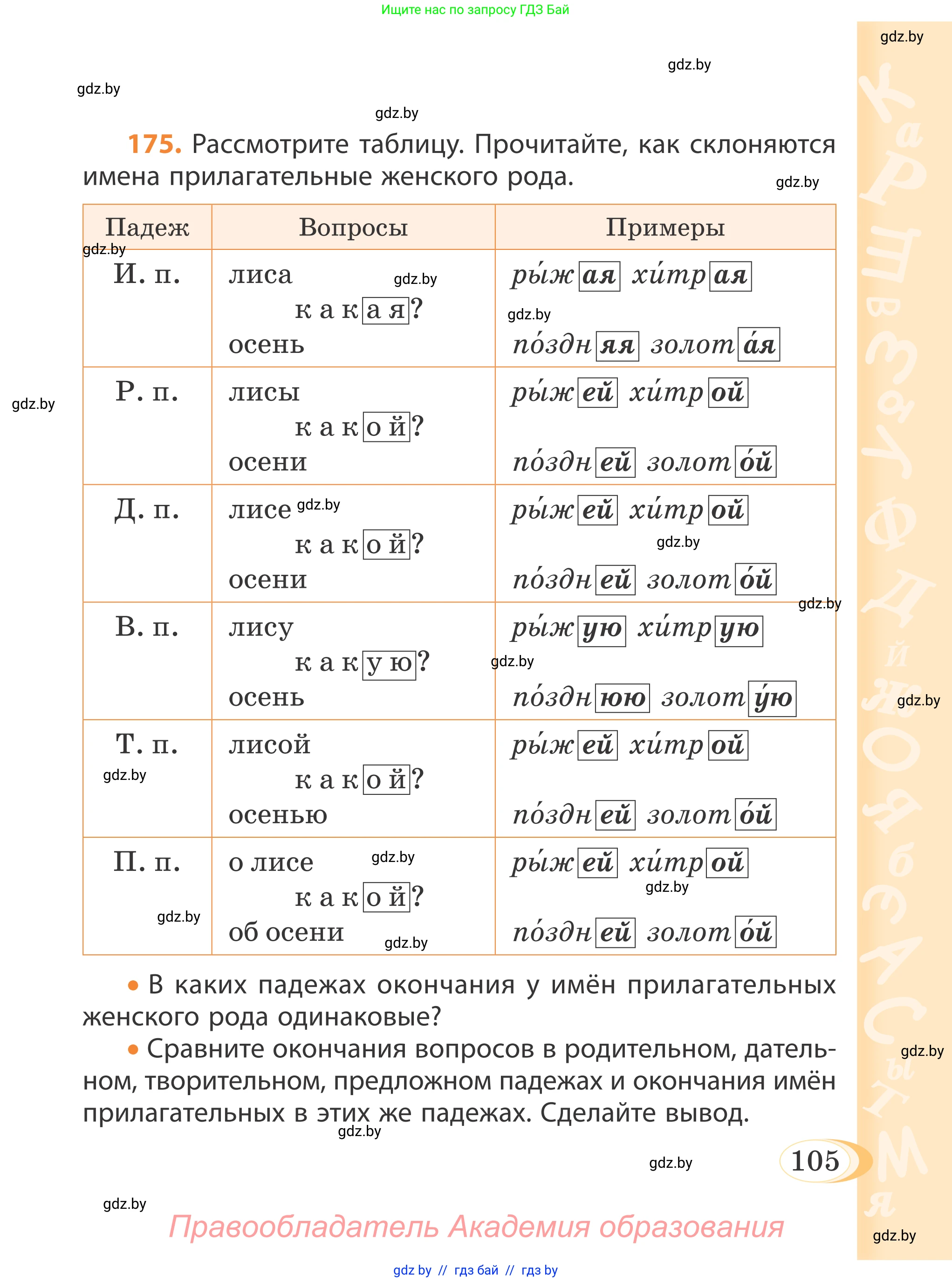 Русский язык, 4 класс Учебник, авторы: Антипова Маргарита Борисовна, Верниковская Алла Викторовна, Грабчикова Елена Самарьевна, издательство Академия образования, Минск, 2024, оранжевого цвета, Часть 1, страница 105