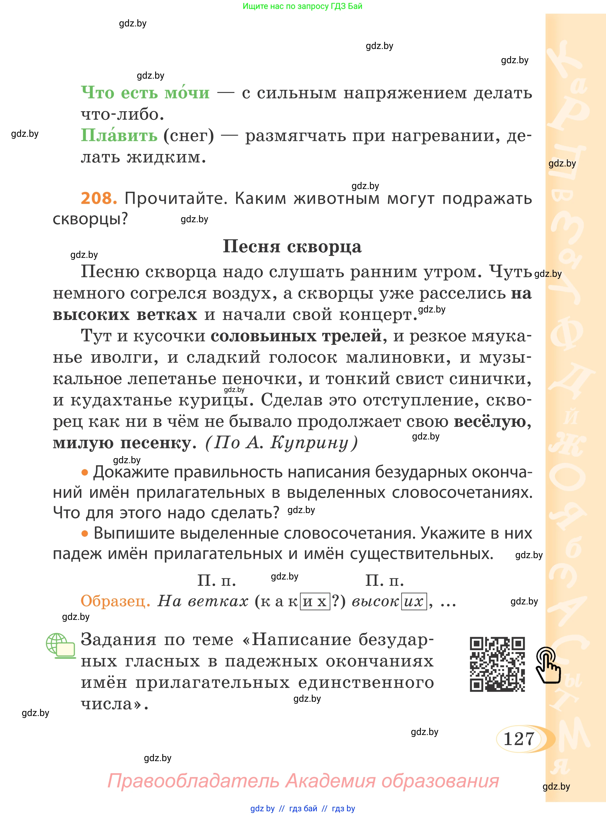 Русский язык, 4 класс Учебник, авторы: Антипова Маргарита Борисовна, Верниковская Алла Викторовна, Грабчикова Елена Самарьевна, издательство Академия образования, Минск, 2024, оранжевого цвета, Часть 1, страница 127