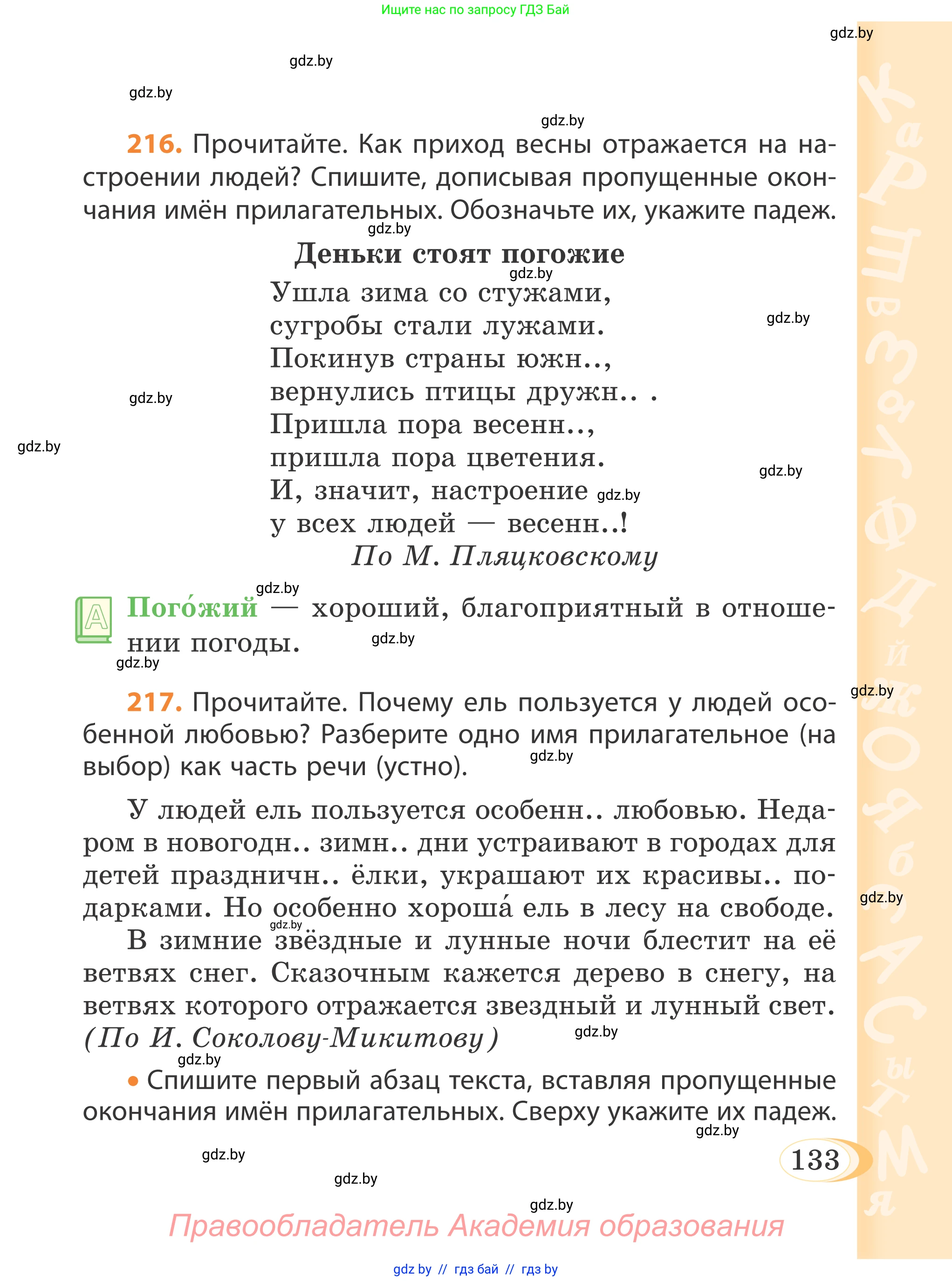 Русский язык, 4 класс Учебник, авторы: Антипова Маргарита Борисовна, Верниковская Алла Викторовна, Грабчикова Елена Самарьевна, издательство Академия образования, Минск, 2024, оранжевого цвета, Часть 1, страница 133