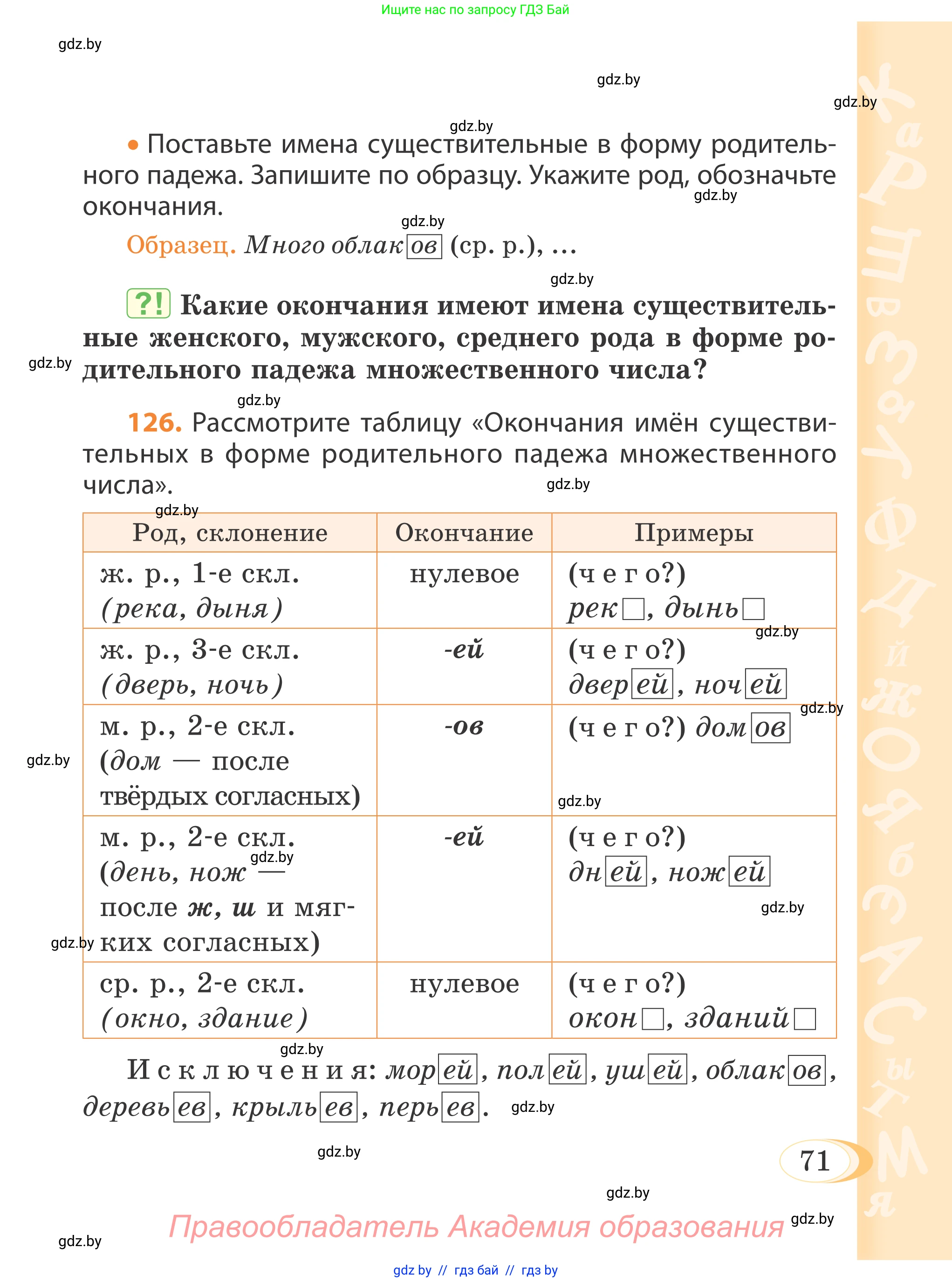 Русский язык, 4 класс Учебник, авторы: Антипова Маргарита Борисовна, Верниковская Алла Викторовна, Грабчикова Елена Самарьевна, издательство Академия образования, Минск, 2024, оранжевого цвета, Часть 1, страница 71