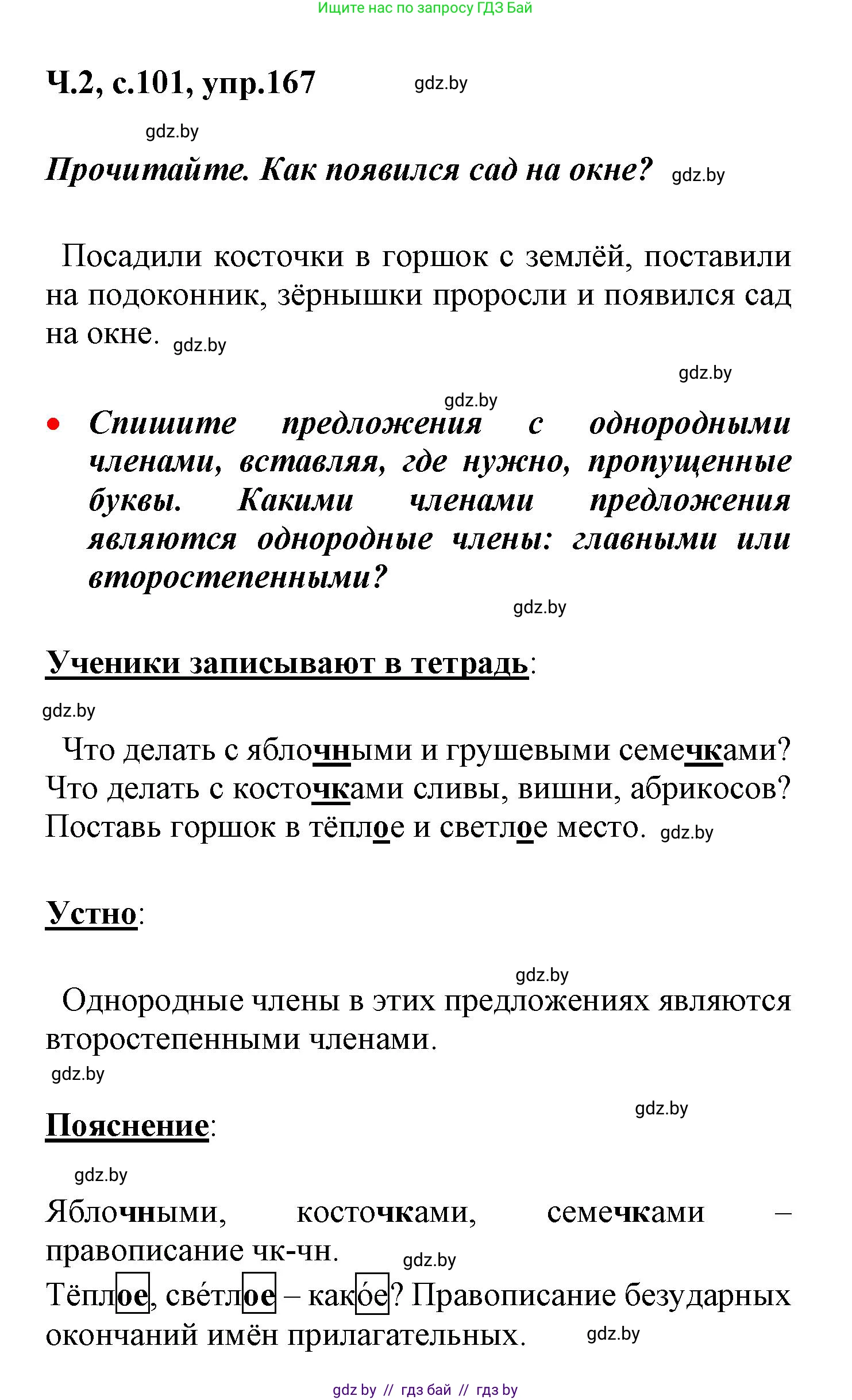 Русский язык, 4 класс Учебник, авторы: Антипова Маргарита Борисовна, Верниковская Алла Викторовна, Грабчикова Елена Самарьевна, издательство Академия образования, Минск, 2024, оранжевого цвета, Часть 2, страница 101, номер 167, Решение