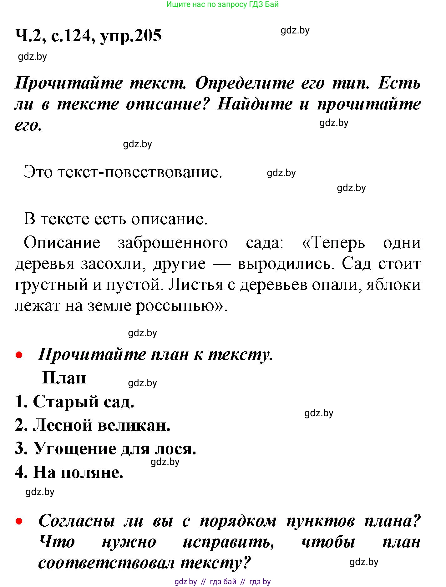 Русский язык, 4 класс Учебник, авторы: Антипова Маргарита Борисовна, Верниковская Алла Викторовна, Грабчикова Елена Самарьевна, издательство Академия образования, Минск, 2024, оранжевого цвета, Часть 2, страница 124, номер 205, Решение