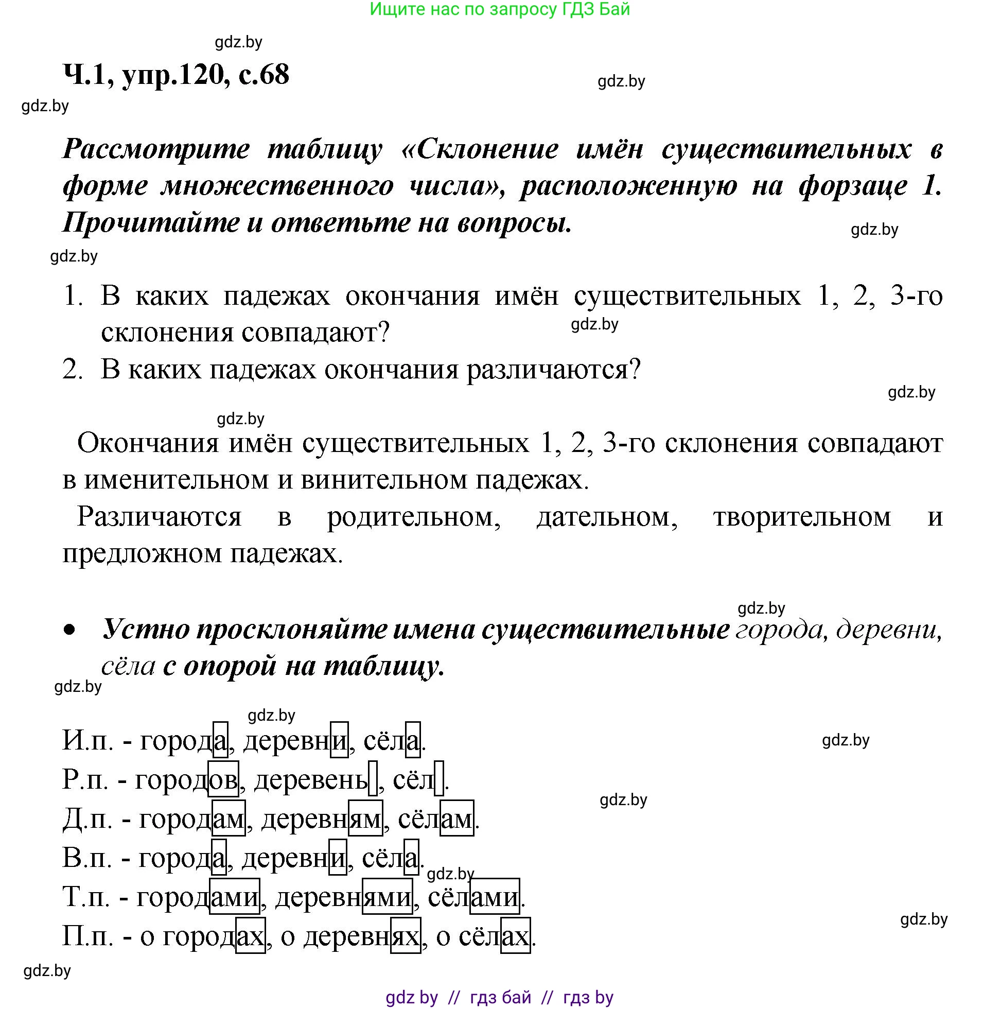 Русский язык, 4 класс Учебник, авторы: Антипова Маргарита Борисовна, Верниковская Алла Викторовна, Грабчикова Елена Самарьевна, издательство Академия образования, Минск, 2024, оранжевого цвета, Часть 1, страница 68, номер 120, Решение