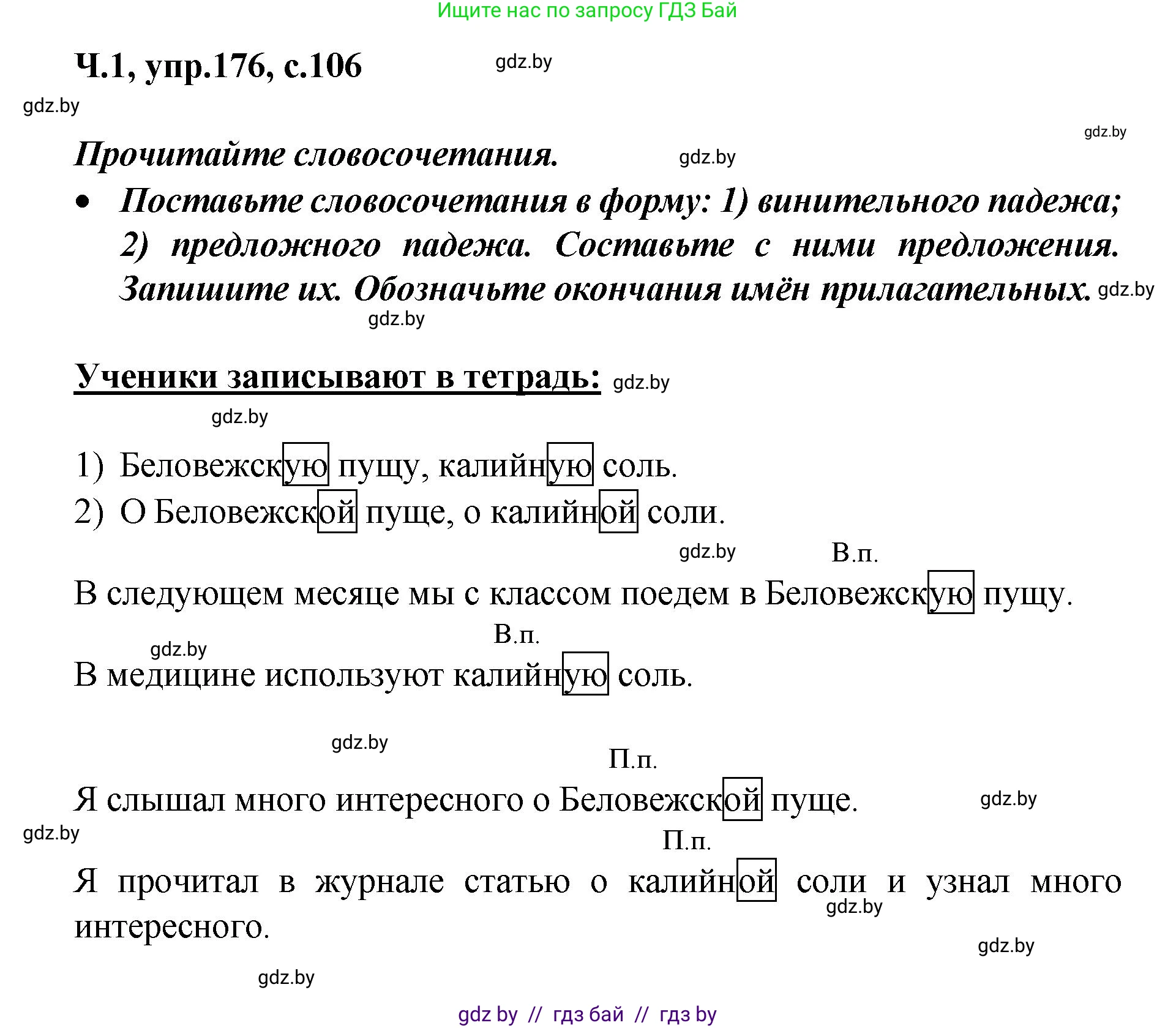 Русский язык, 4 класс Учебник, авторы: Антипова Маргарита Борисовна, Верниковская Алла Викторовна, Грабчикова Елена Самарьевна, издательство Академия образования, Минск, 2024, оранжевого цвета, Часть 1, страница 106, номер 176, Решение