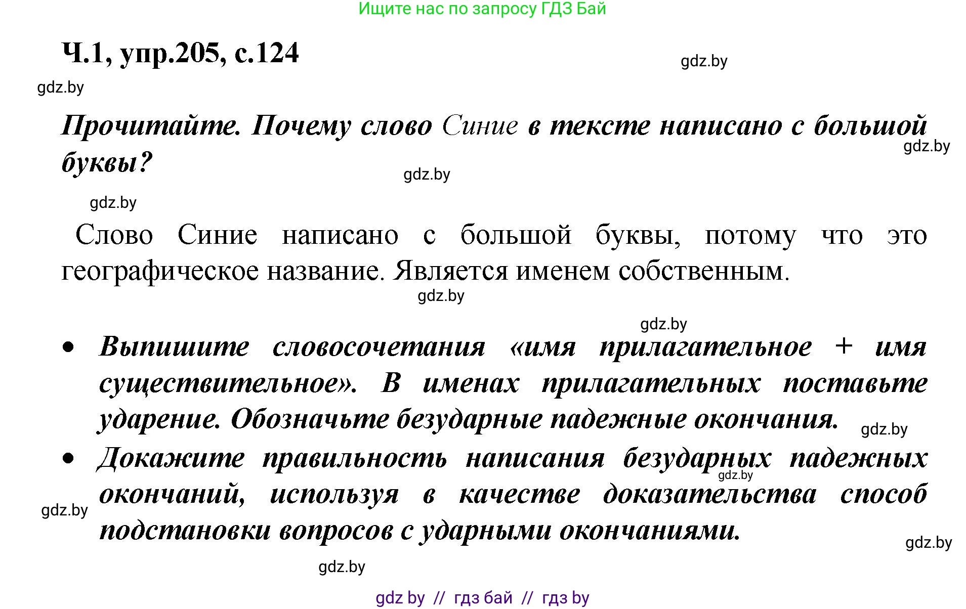 Русский язык, 4 класс Учебник, авторы: Антипова Маргарита Борисовна, Верниковская Алла Викторовна, Грабчикова Елена Самарьевна, издательство Академия образования, Минск, 2024, оранжевого цвета, Часть 1, страница 124, номер 205, Решение