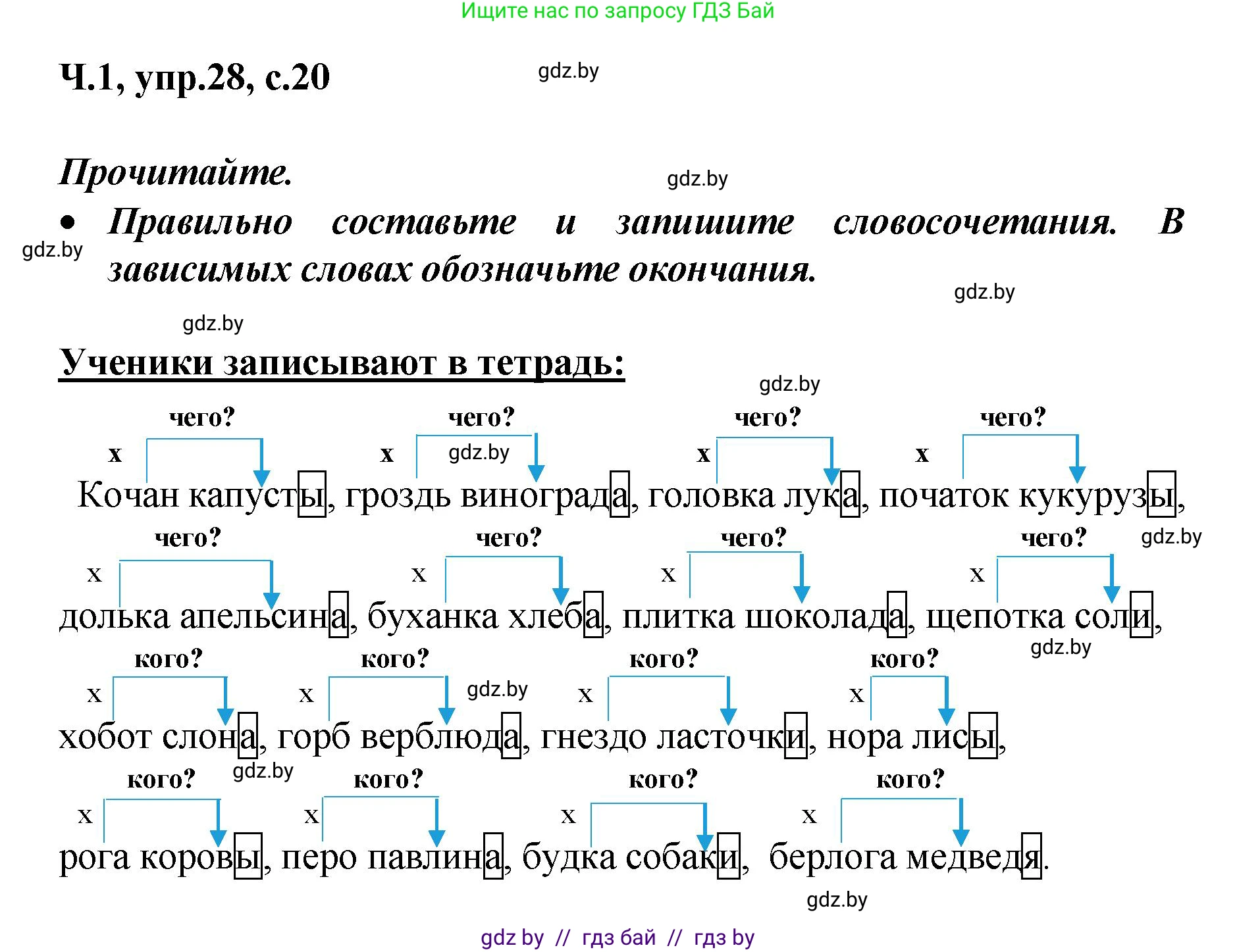 Русский язык, 4 класс Учебник, авторы: Антипова Маргарита Борисовна, Верниковская Алла Викторовна, Грабчикова Елена Самарьевна, издательство Академия образования, Минск, 2024, оранжевого цвета, Часть 1, страница 20, номер 28, Решение