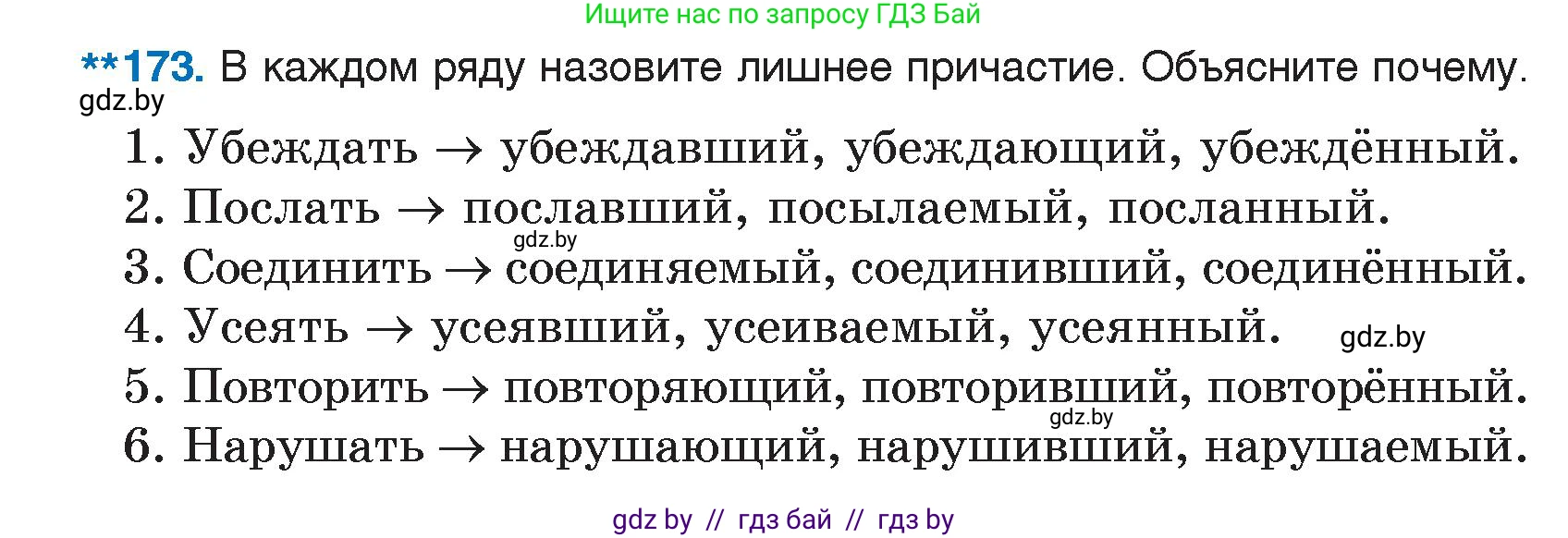 Русский язык, 7 класс Учебник, авторы: Волынец Татьяна Николаевна, Литвинко Франя Михайловна, Долбик Елена Евгеньевна, Таяновская И В, Винник И Р, издательство Национальный институт образования, Минск, 2020, бирюзового цвета, страница 87, номер 173, Условие