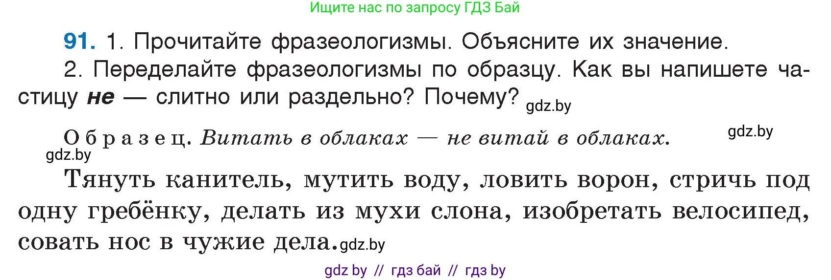 Русский язык, 7 класс Учебник, авторы: Волынец Татьяна Николаевна, Литвинко Франя Михайловна, Долбик Елена Евгеньевна, Таяновская И В, Винник И Р, издательство Национальный институт образования, Минск, 2020, бирюзового цвета, страница 52, номер 91, Условие