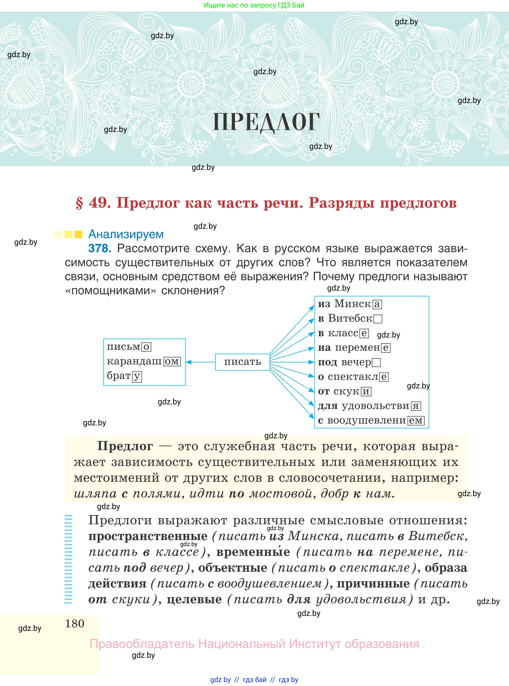 Русский язык, 7 класс Учебник, авторы: Волынец Татьяна Николаевна, Литвинко Франя Михайловна, Долбик Елена Евгеньевна, Таяновская И В, Винник И Р, издательство Национальный институт образования, Минск, 2020, бирюзового цвета, страница 180