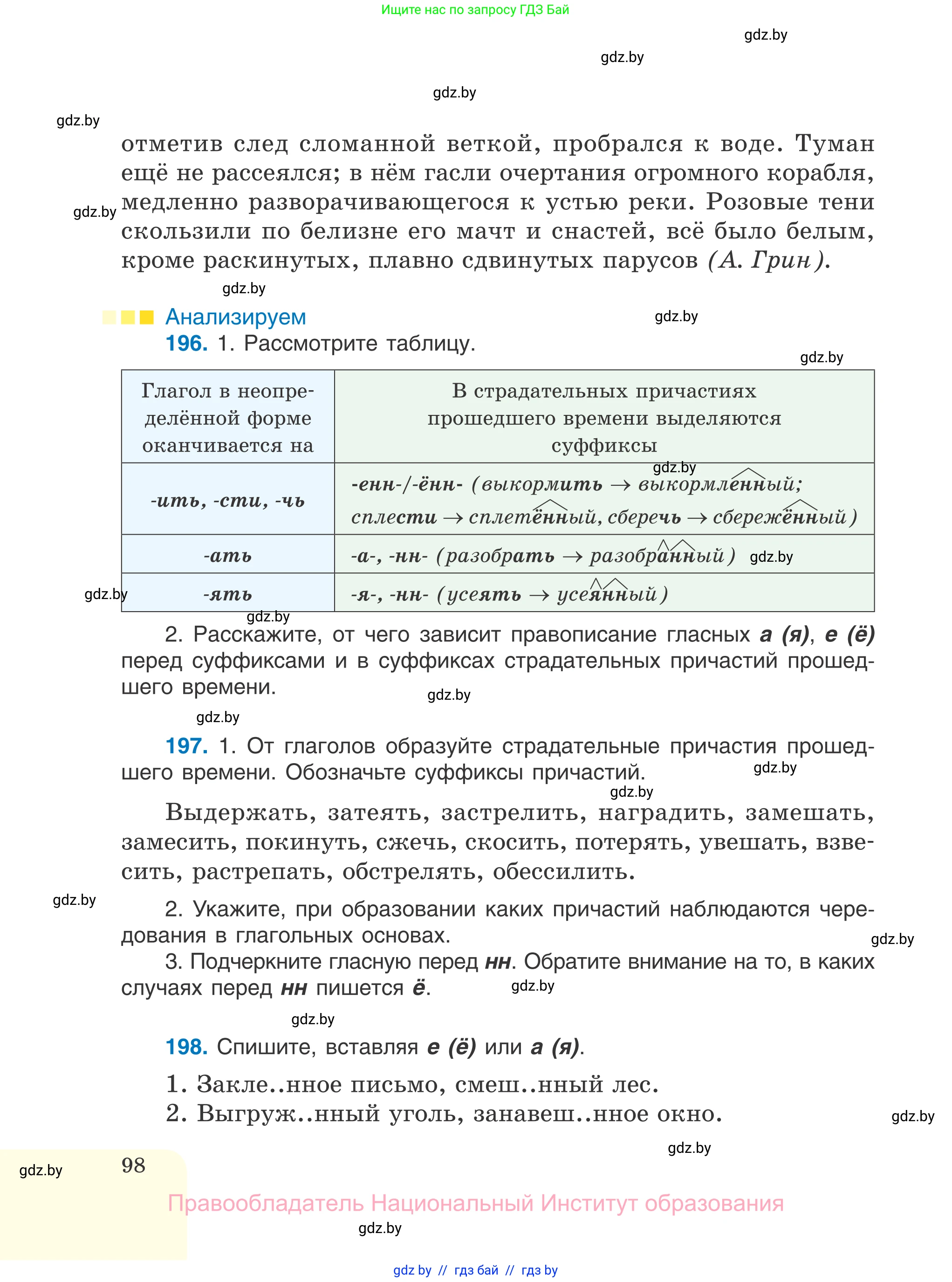 Русский язык, 7 класс Учебник, авторы: Волынец Татьяна Николаевна, Литвинко Франя Михайловна, Долбик Елена Евгеньевна, Таяновская И В, Винник И Р, издательство Национальный институт образования, Минск, 2020, бирюзового цвета, страница 98