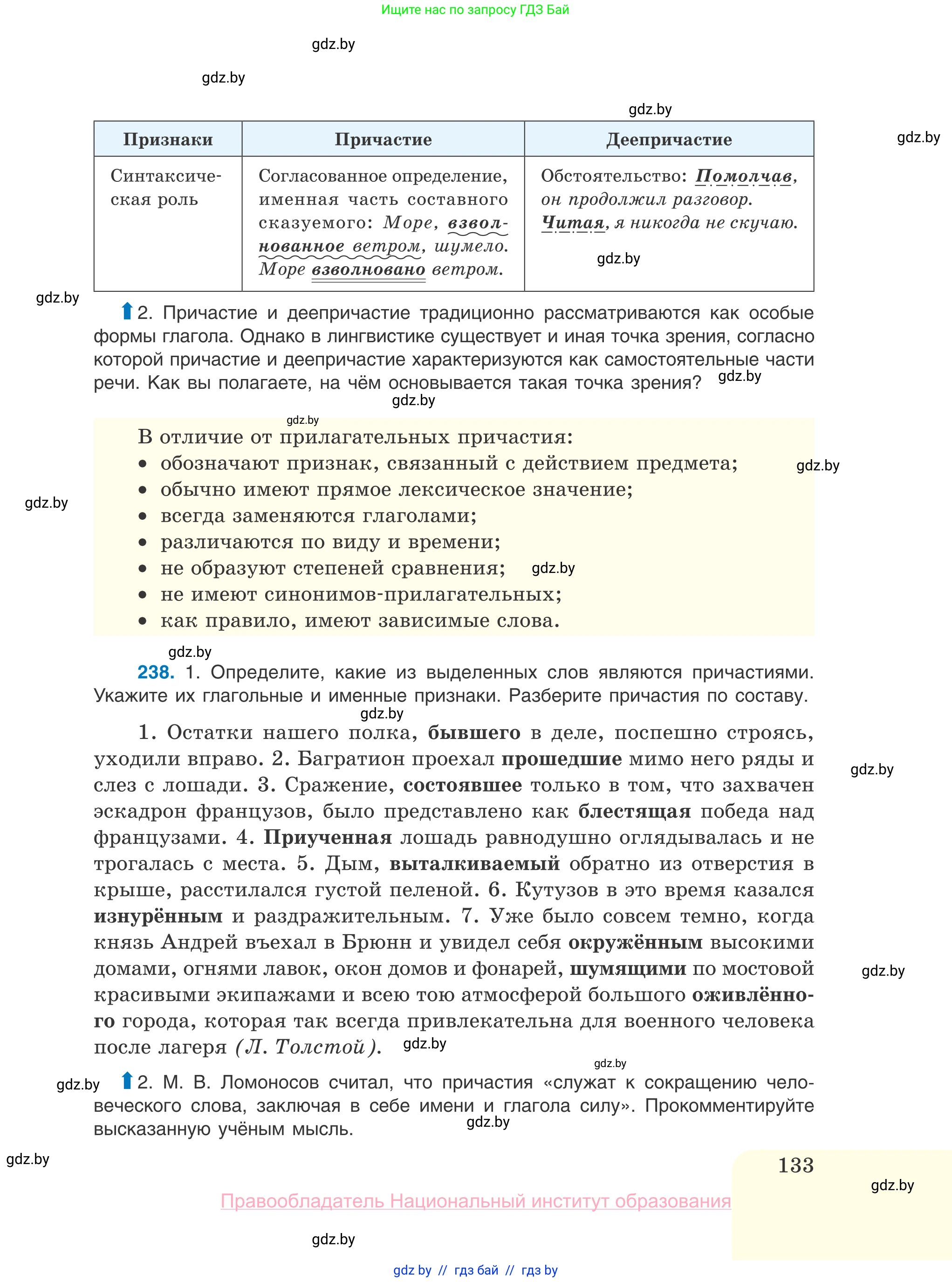 Русский язык, 10 класс Учебник, авторы: Леонович Валентина Леонидовна, Саникович Валентина Александровна, Литвинко Франя Михайловна, Волынец Татьяна Николаевна, Долбик Елена Евгеньевна, Малецкая М И, Мурина Лариса Александровна, Таяновская И В, издательство Национальный институт образования, Минск, 2020, страница 133