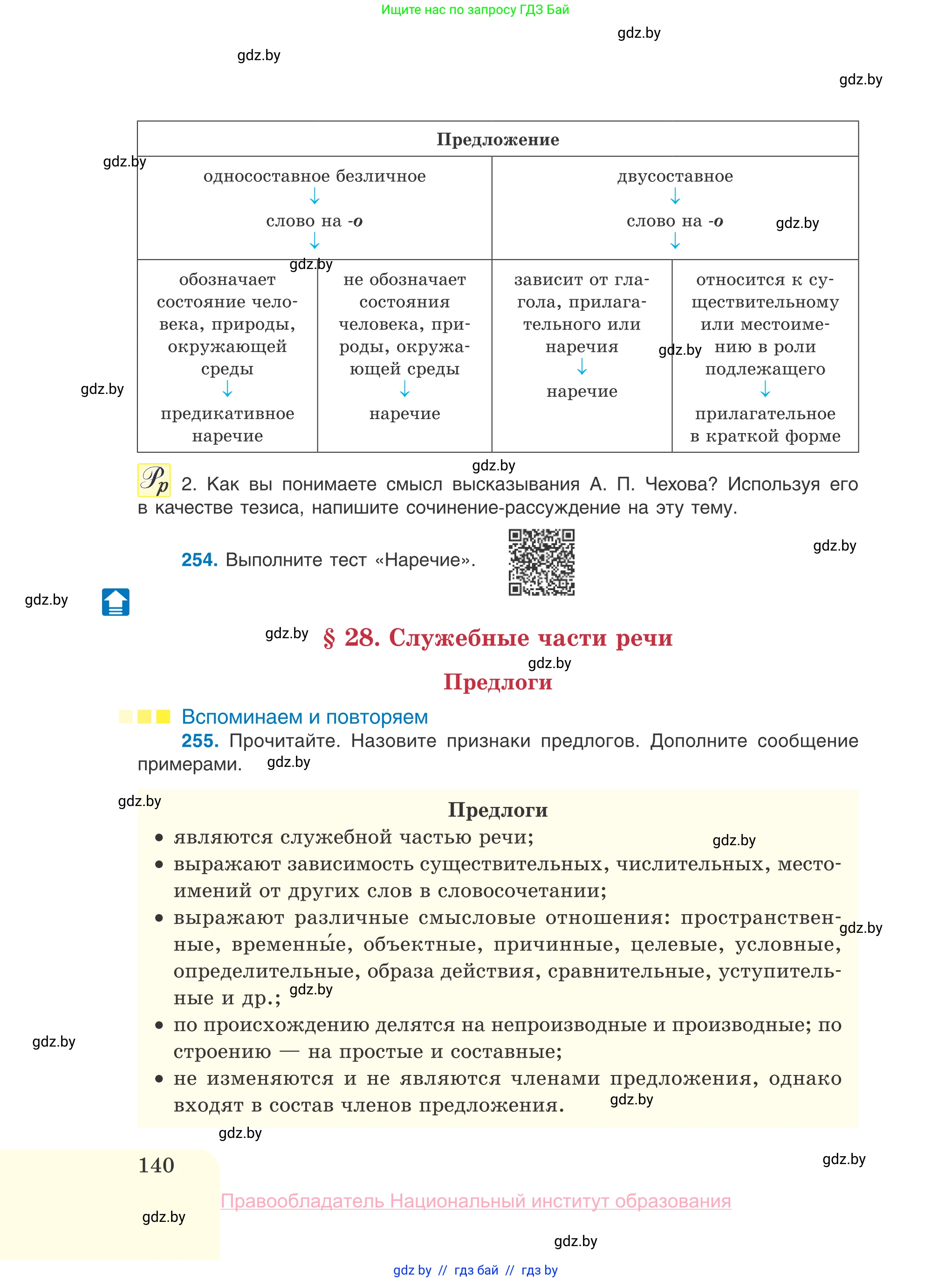 Русский язык, 10 класс Учебник, авторы: Леонович Валентина Леонидовна, Саникович Валентина Александровна, Литвинко Франя Михайловна, Волынец Татьяна Николаевна, Долбик Елена Евгеньевна, Малецкая М И, Мурина Лариса Александровна, Таяновская И В, издательство Национальный институт образования, Минск, 2020, страница 140